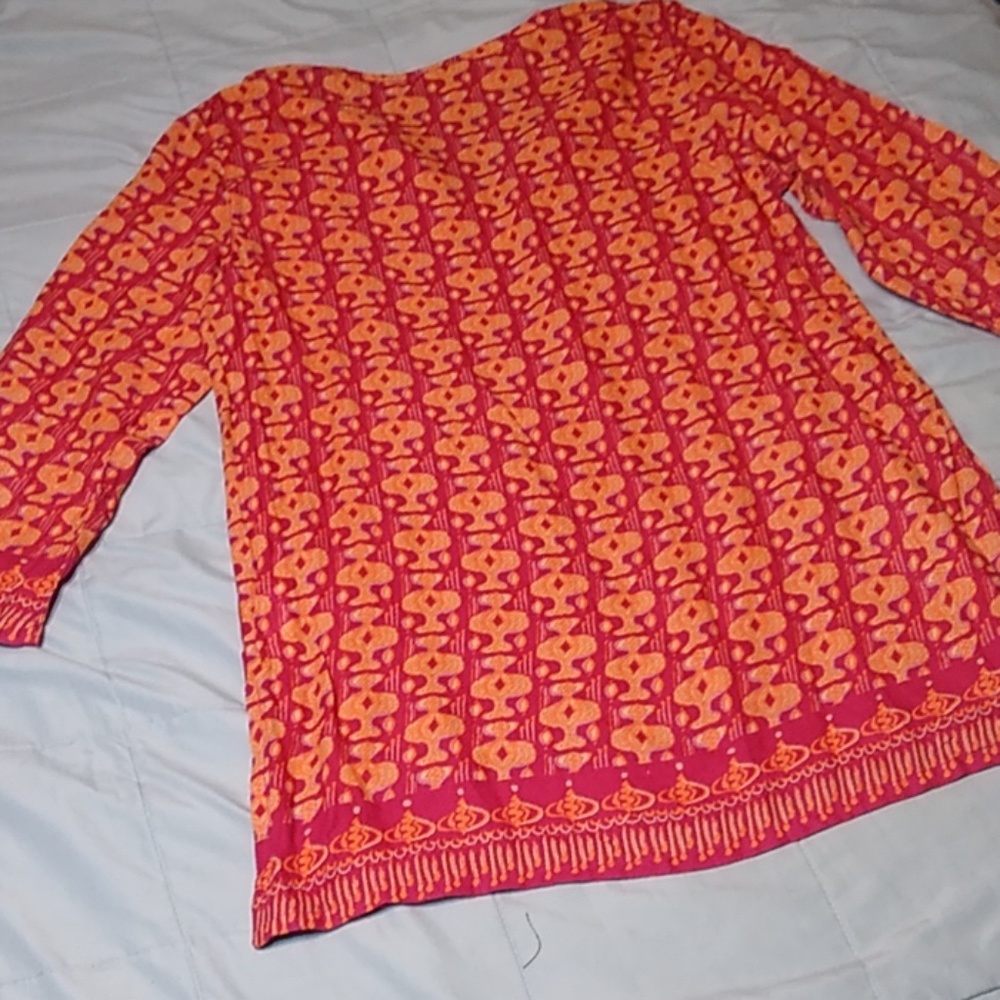 Rock Flower Paper Tunic Top Red Orange Medium - Picture 7 of 8